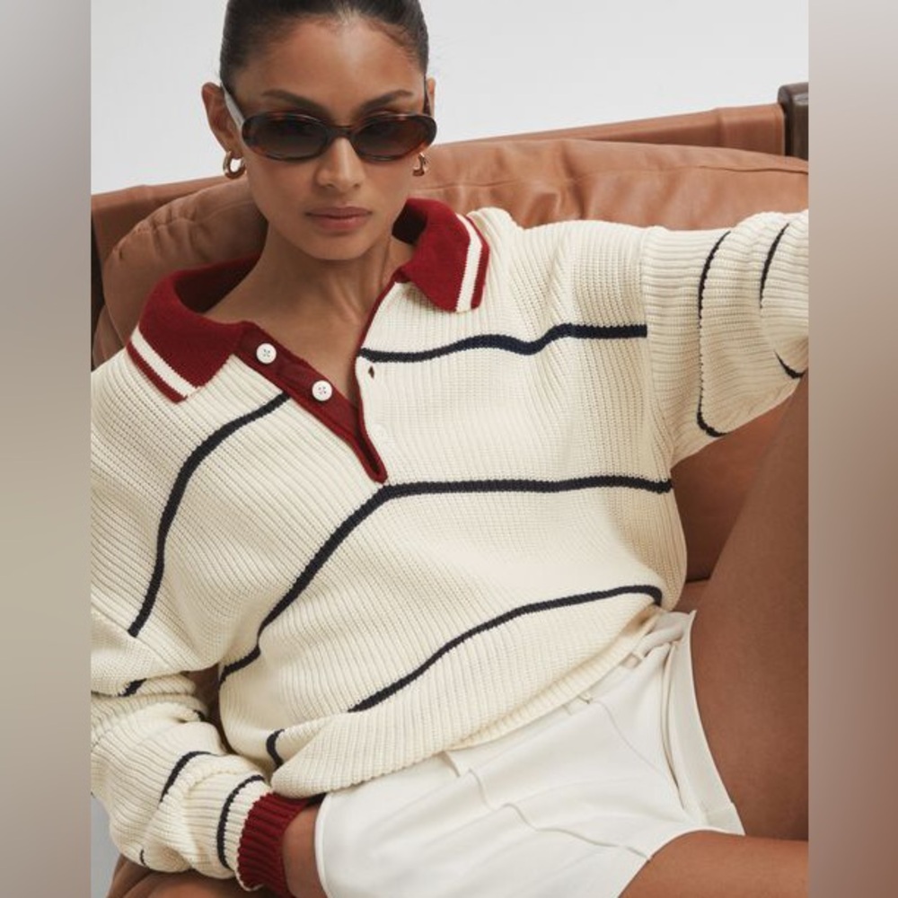 The Upside - Oversized Cotton Polo Jumper In White Stripe